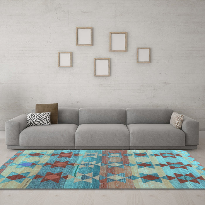 Machine Washable Southwestern Light Blue Country Rug in a Living Room, wshcon2674lblu