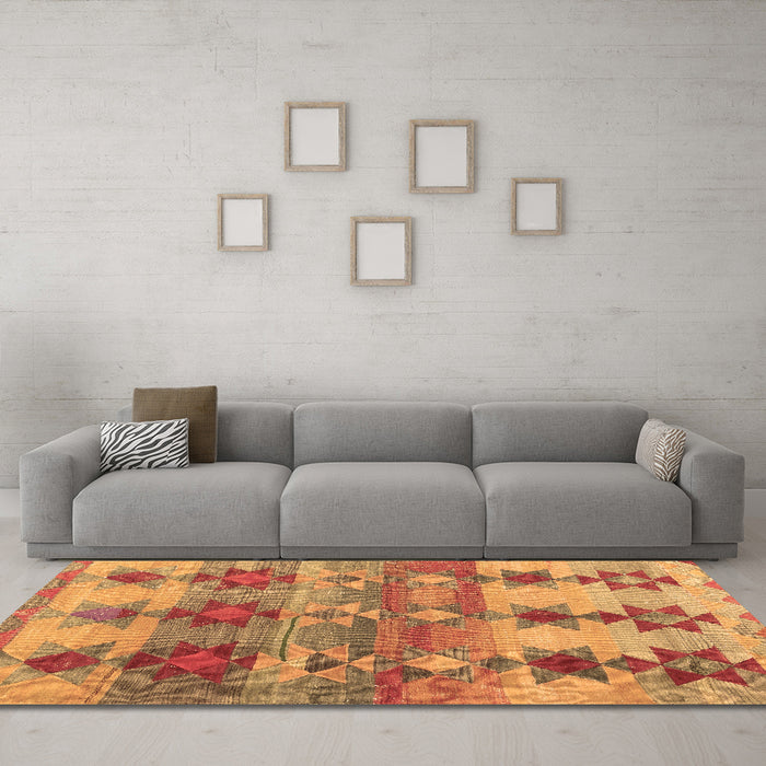 Machine Washable Southwestern Brown Country Rug in a Living Room,, wshcon2674brn