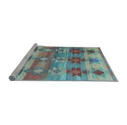 Sideview of Machine Washable Southwestern Light Blue Country Rug, wshcon2674lblu