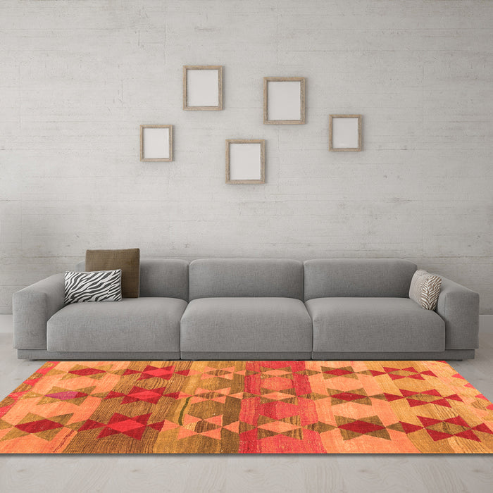Machine Washable Southwestern Orange Country Area Rugs in a Living Room, wshcon2674org