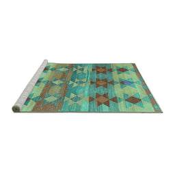 Sideview of Machine Washable Southwestern Turquoise Country Area Rugs, wshcon2674turq