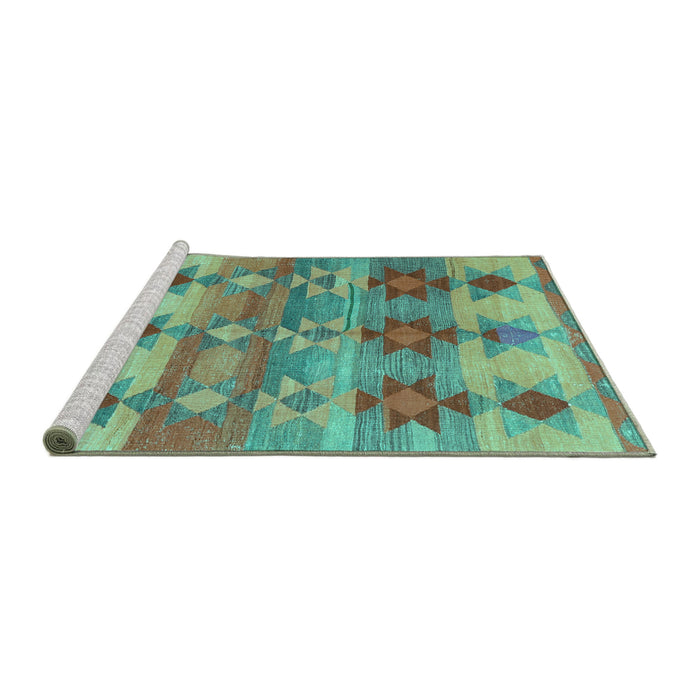 Sideview of Machine Washable Southwestern Turquoise Country Area Rugs, wshcon2674turq
