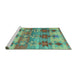 Sideview of Machine Washable Southwestern Turquoise Country Area Rugs, wshcon2674turq