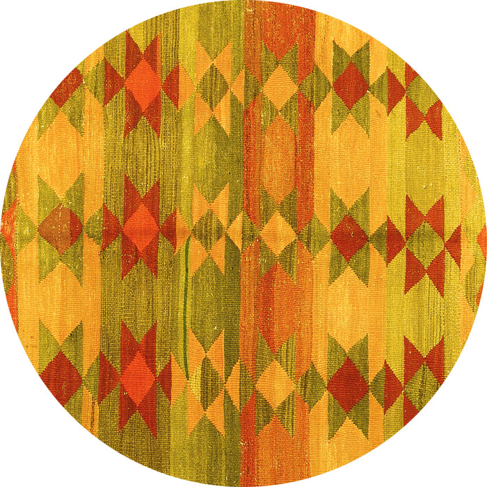 Round Machine Washable Southwestern Yellow Country Rug, wshcon2674yw