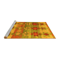 Sideview of Machine Washable Southwestern Yellow Country Rug, wshcon2674yw