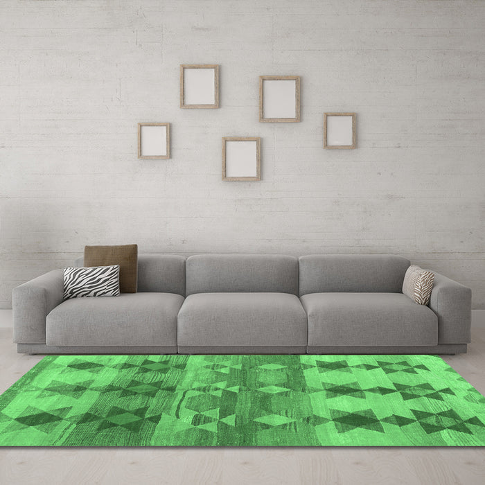 Machine Washable Southwestern Emerald Green Country Area Rugs in a Living Room,, wshcon2674emgrn