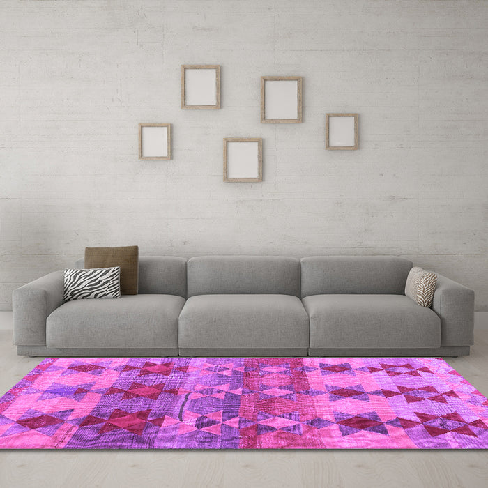 Machine Washable Southwestern Purple Country Area Rugs in a Living Room, wshcon2674pur