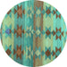 Round Southwestern Turquoise Country Rug, con2674turq