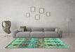 Machine Washable Southwestern Turquoise Country Area Rugs in a Living Room,, wshcon2674turq