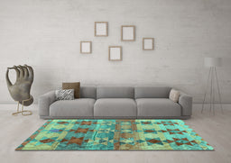 Machine Washable Southwestern Turquoise Country Area Rugs in a Living Room,, wshcon2674turq