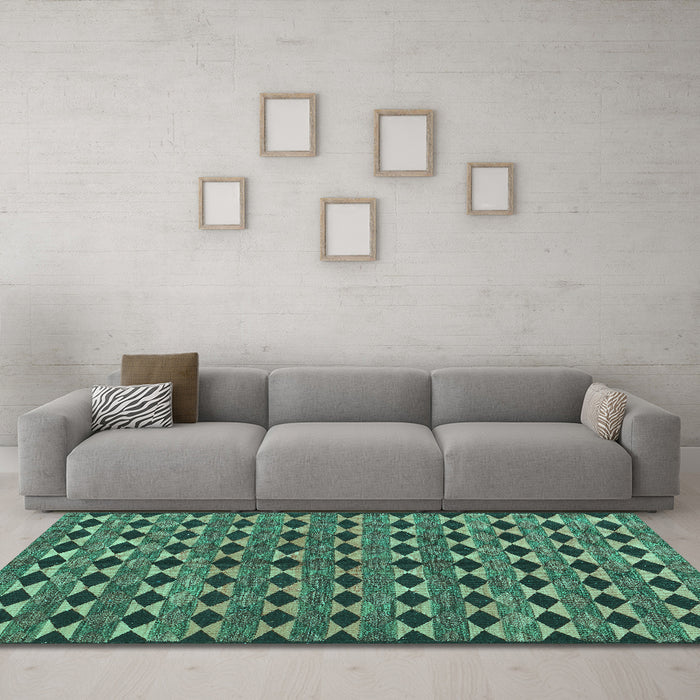Machine Washable Abstract Turquoise Contemporary Area Rugs in a Living Room,, wshcon2675turq