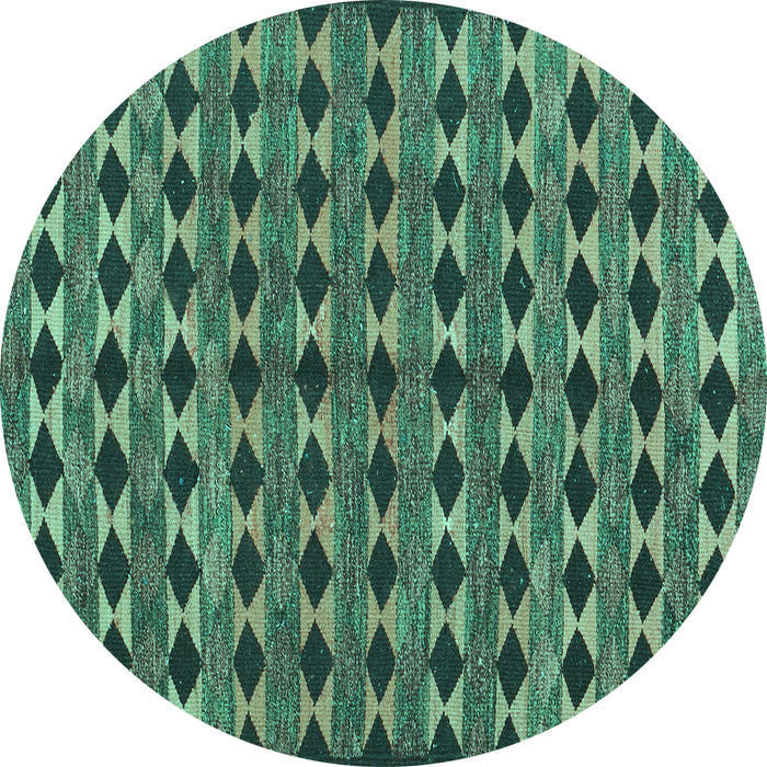 Round Machine Washable Abstract Turquoise Contemporary Area Rugs, wshcon2675turq