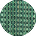 Round Machine Washable Abstract Turquoise Contemporary Area Rugs, wshcon2675turq