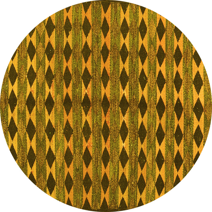 Round Machine Washable Abstract Yellow Contemporary Rug, wshcon2675yw