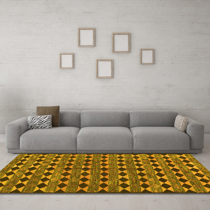 Machine Washable Abstract Yellow Contemporary Rug in a Living Room, wshcon2675yw