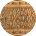 Round Machine Washable Southwestern Brown Country Rug, wshcon2676brn