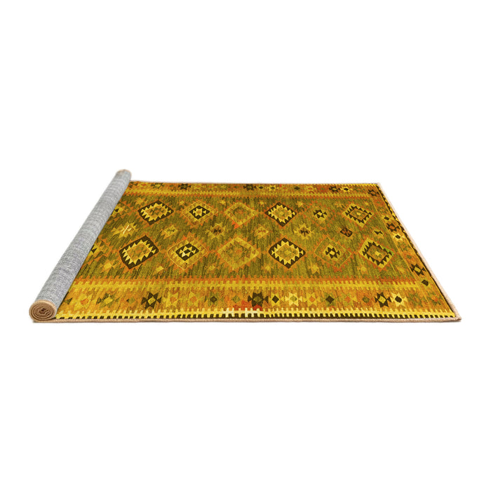 Sideview of Machine Washable Southwestern Yellow Country Rug, wshcon2676yw