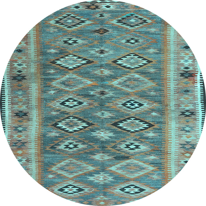 Round Southwestern Light Blue Country Rug, con2676lblu