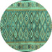 Round Southwestern Turquoise Country Rug, con2676turq