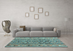 Machine Washable Southwestern Light Blue Country Rug in a Living Room, wshcon2676lblu