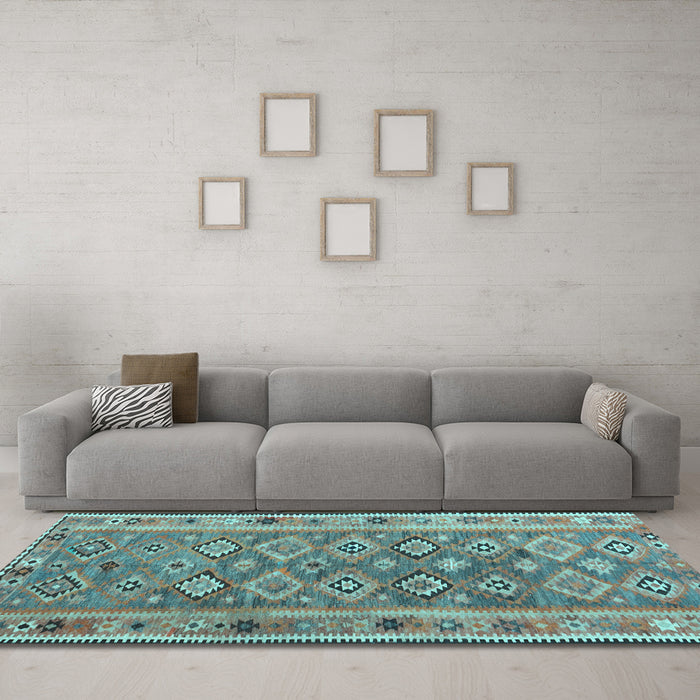 Machine Washable Southwestern Light Blue Country Rug in a Living Room, wshcon2676lblu