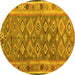 Round Machine Washable Southwestern Yellow Country Rug, wshcon2676yw