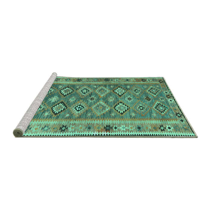 Sideview of Machine Washable Southwestern Turquoise Country Area Rugs, wshcon2676turq