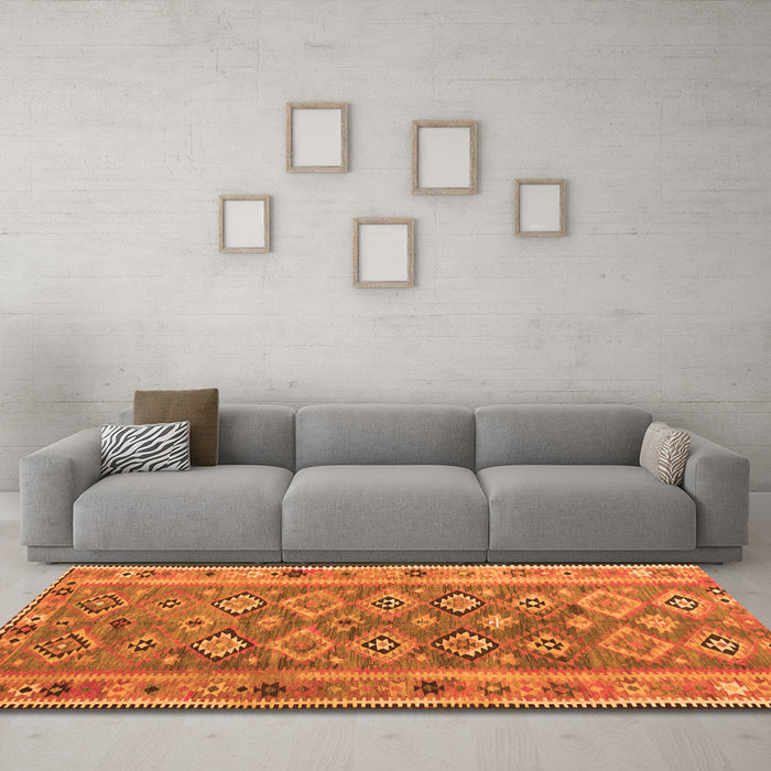 Machine Washable Southwestern Orange Country Area Rugs in a Living Room, wshcon2676org