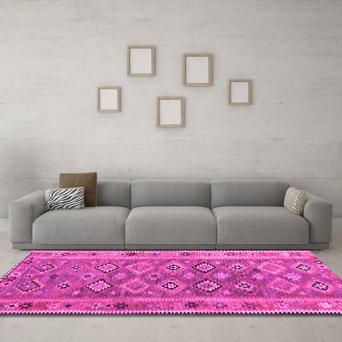Machine Washable Southwestern Pink Country Rug in a Living Room, wshcon2676pnk