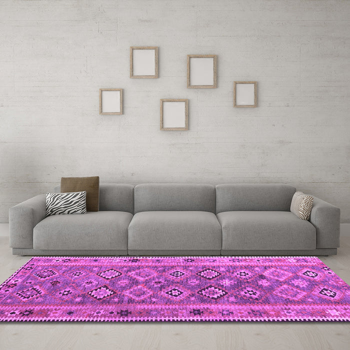 Machine Washable Southwestern Purple Country Area Rugs in a Living Room, wshcon2676pur