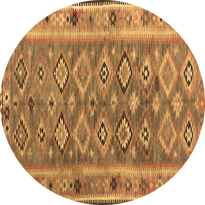Round Southwestern Brown Country Rug, con2676brn