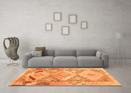 Machine Washable Southwestern Orange Country Area Rugs in a Living Room, wshcon2677org