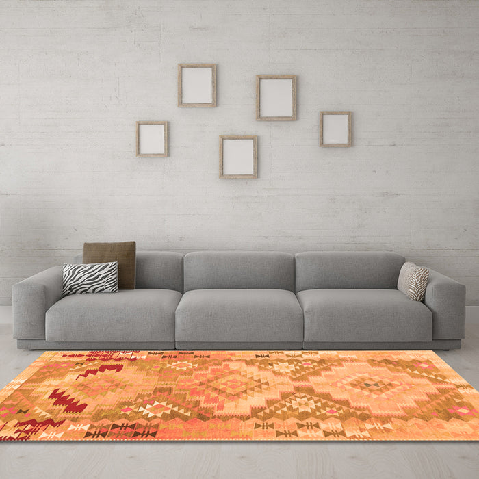 Machine Washable Southwestern Orange Country Area Rugs in a Living Room, wshcon2677org