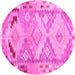 Round Machine Washable Southwestern Pink Country Rug, wshcon2677pnk