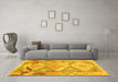 Machine Washable Southwestern Yellow Country Rug in a Living Room, wshcon2677yw