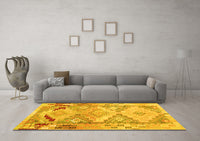 Machine Washable Southwestern Yellow Country Rug, wshcon2677yw