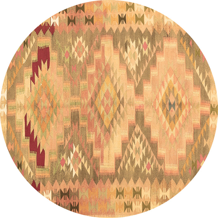 Round Southwestern Brown Country Rug, con2677brn
