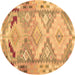 Round Southwestern Brown Country Rug, con2677brn