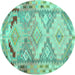 Round Southwestern Turquoise Country Rug, con2677turq