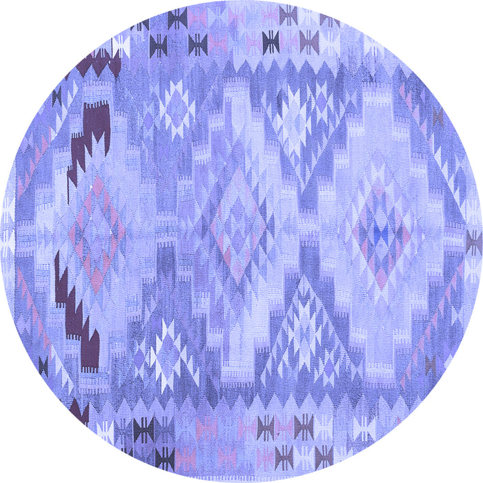 Round Machine Washable Southwestern Blue Country Rug, wshcon2677blu