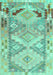 Machine Washable Southwestern Turquoise Country Area Rugs, wshcon2677turq