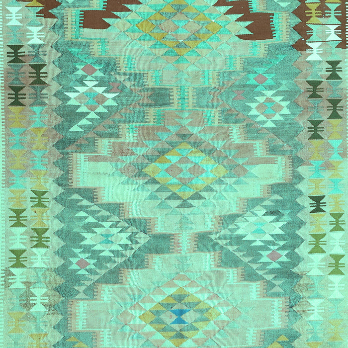 Machine Washable Southwestern Turquoise Country Area Rugs, wshcon2677turq