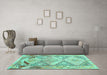 Machine Washable Southwestern Turquoise Country Area Rugs in a Living Room,, wshcon2677turq
