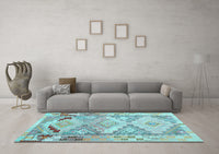 Machine Washable Southwestern Light Blue Country Rug, wshcon2677lblu