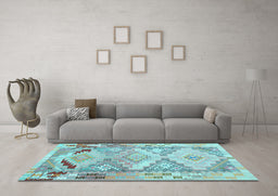 Machine Washable Southwestern Light Blue Country Rug in a Living Room, wshcon2677lblu