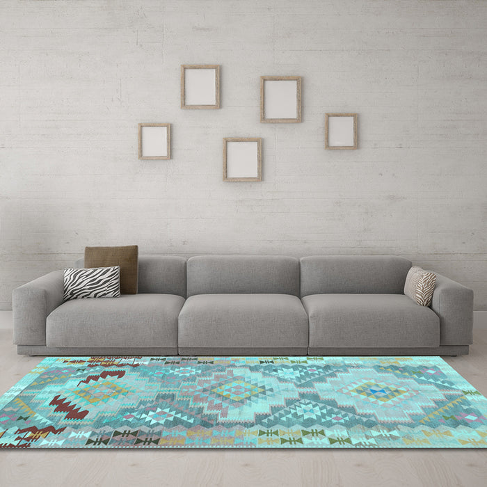 Machine Washable Southwestern Light Blue Country Rug in a Living Room, wshcon2677lblu