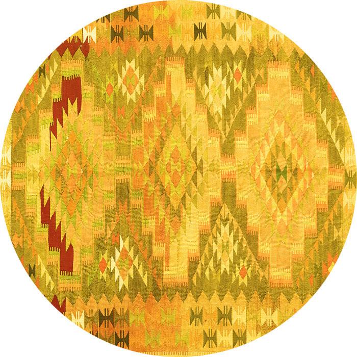 Round Southwestern Yellow Country Rug, con2677yw