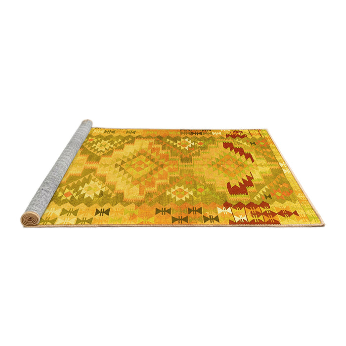 Sideview of Machine Washable Southwestern Yellow Country Rug, wshcon2677yw