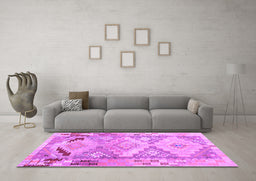 Machine Washable Southwestern Purple Country Area Rugs in a Living Room, wshcon2677pur