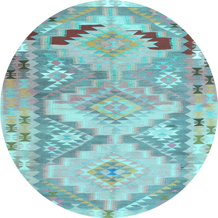 Round Southwestern Light Blue Country Rug, con2677lblu